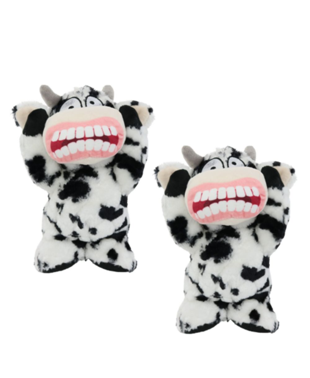 Mighty Angry Animals Cow 2 Pack, прочная плюшевая squeaky игрушка для собак
