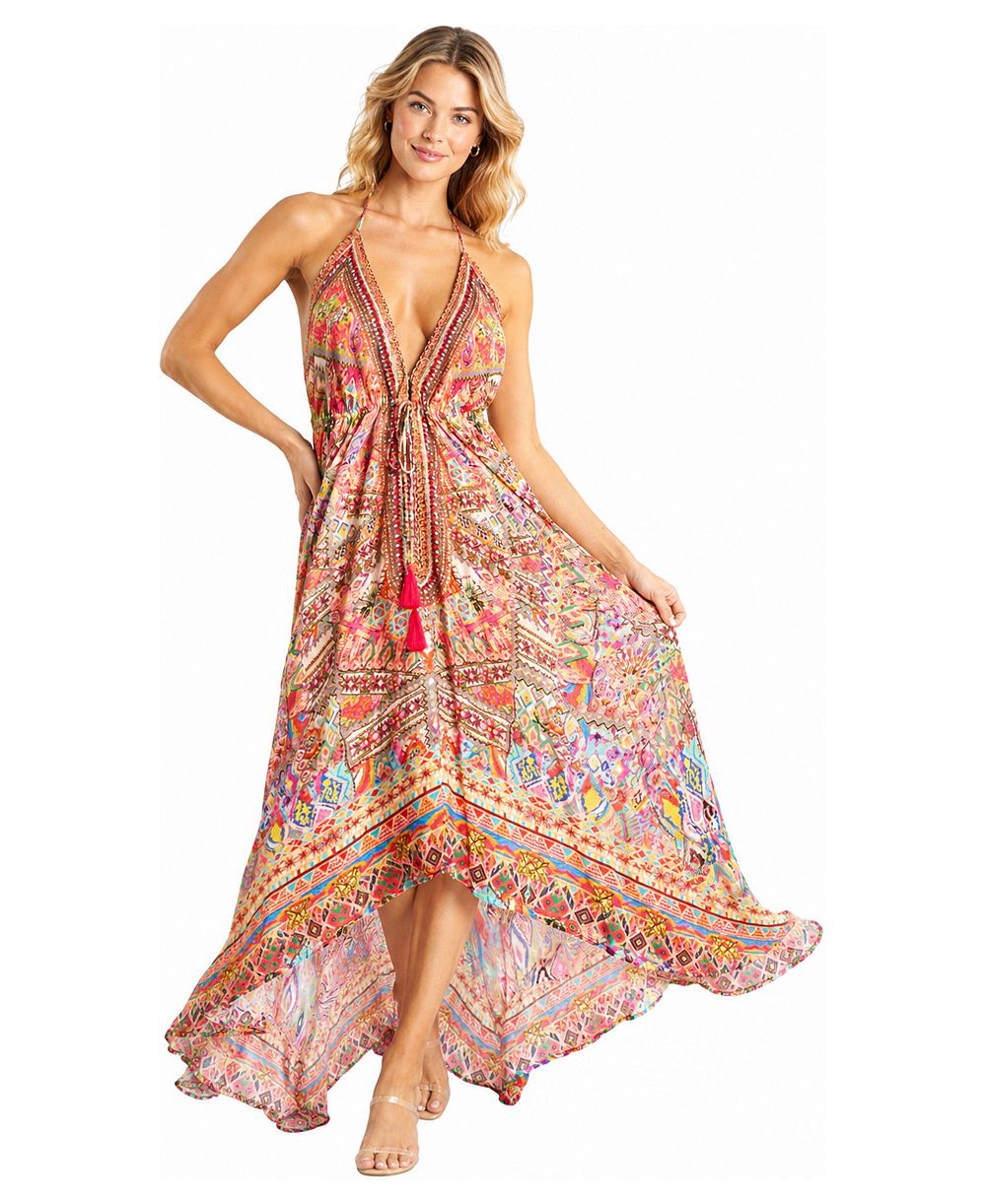 La Moda Clothing женское макси-платье с глубоким вырезом и асимметричным подолом