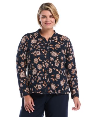 Rafaella Plus Size блузка с цветочным принтом и длинными рукавами на пуговицах
