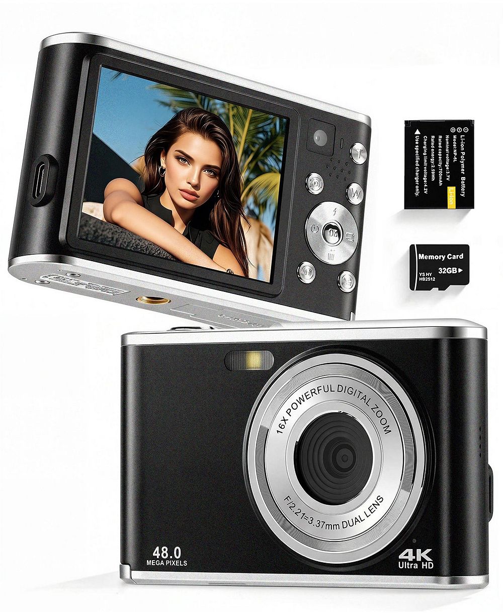 SUGIFT 4K Digital Camera 48MP Autofocus 16X Zoom Anti-Shake for Photography Vlogging with 32GB Card