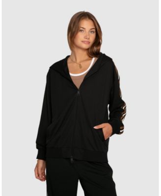 Belle & Bloom Women's Ready To Go Hooded Zip-Up Striped Sleeve Jacket