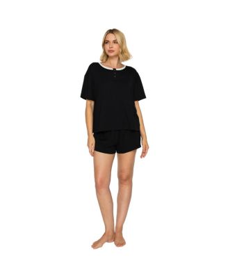 Комплект из топа и шорт Studio Badgley Mischka Yummy Henley из трикотажа в рубчик