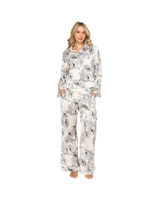 Badgley Mischka Women's Floral-Print Satin Long-Sleeve Pajama Set