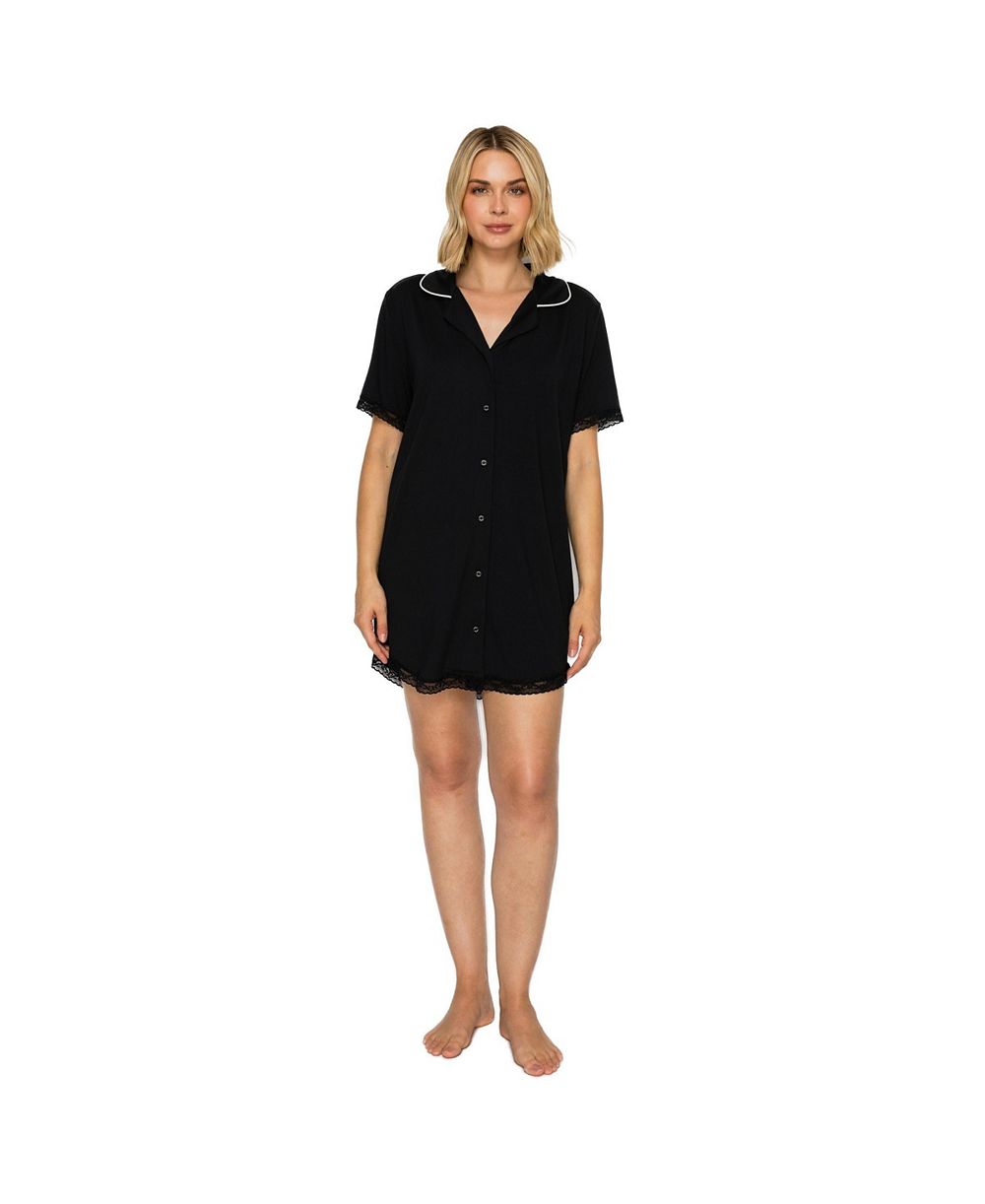 Studio Badgley Mischka Женский Yummy Button-up Short-Sleeve Notched Collar Sleep Dress