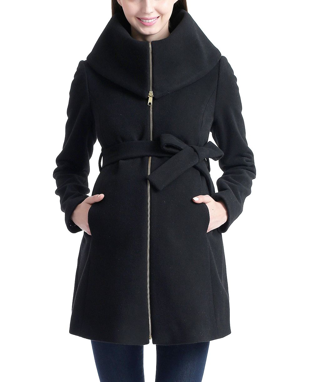 kimi + kai Maternity Mia Wool-Blend Fold-Collar Mid-Length Coat