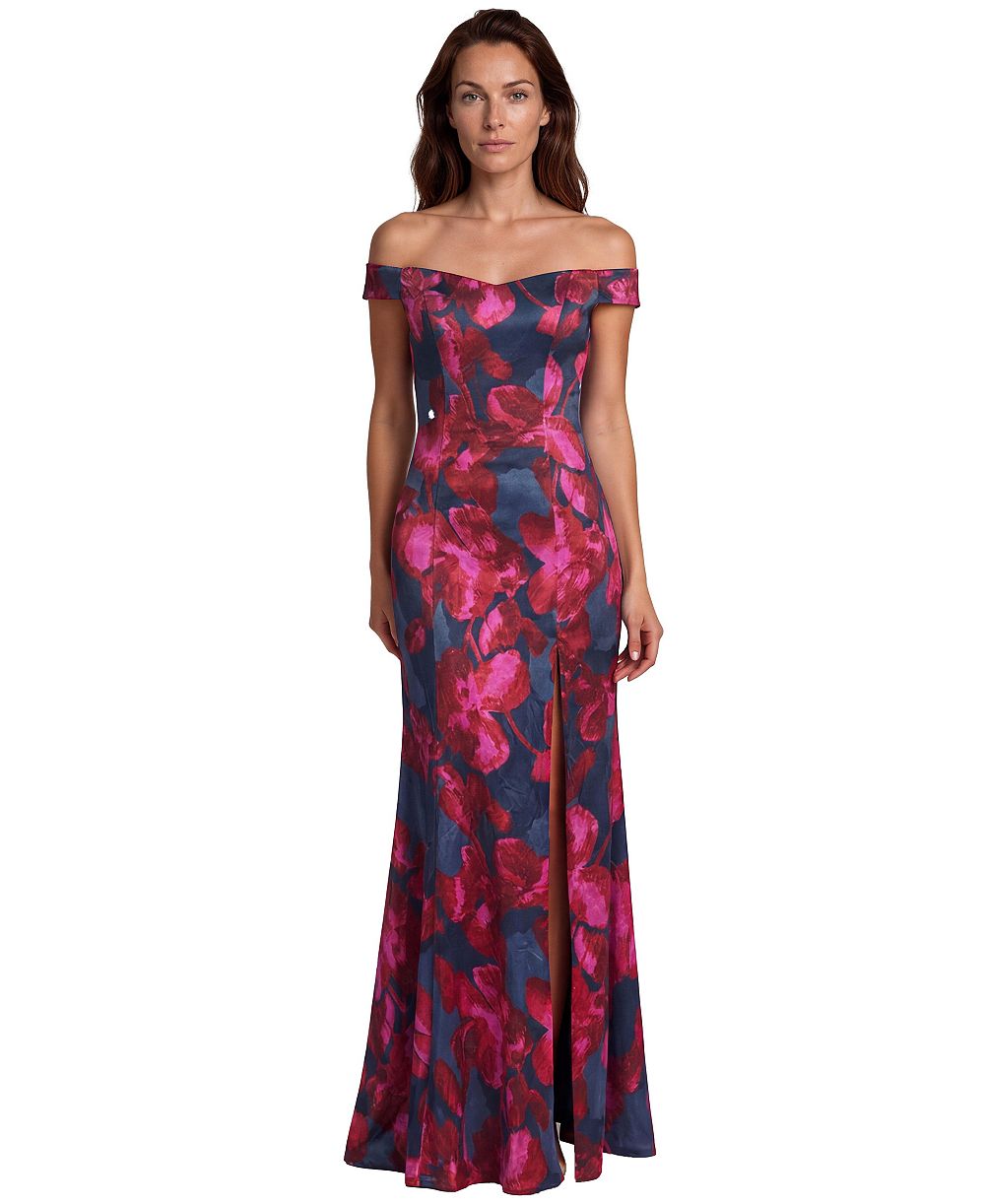 Женское вечернее платье Rene Ruiz Occasion Off-the-Shoulder Floral-Print Scuba