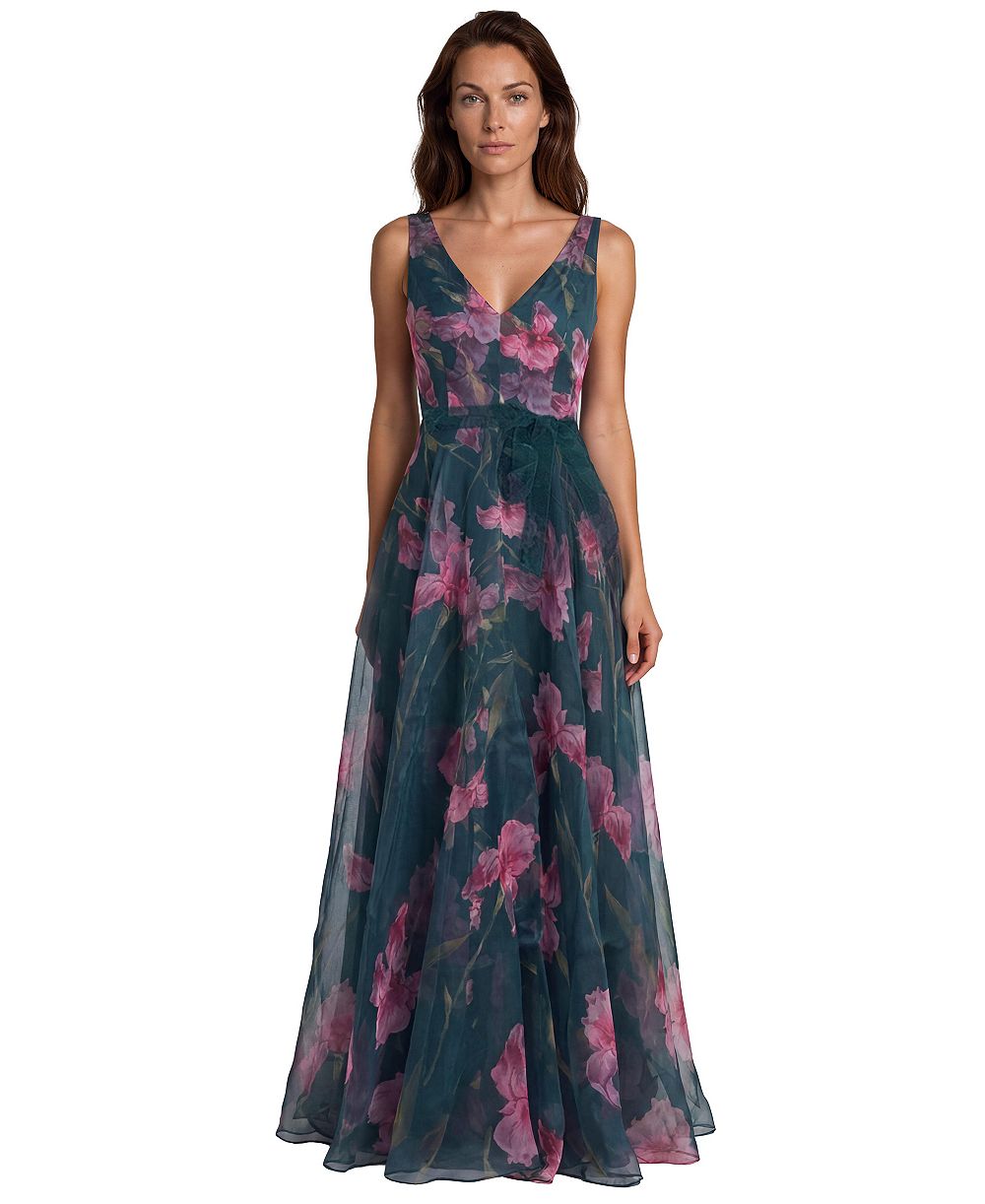 Женское вечернее платье Rene Ruiz Occasion V-Neck Floral-Print A-Line Gown