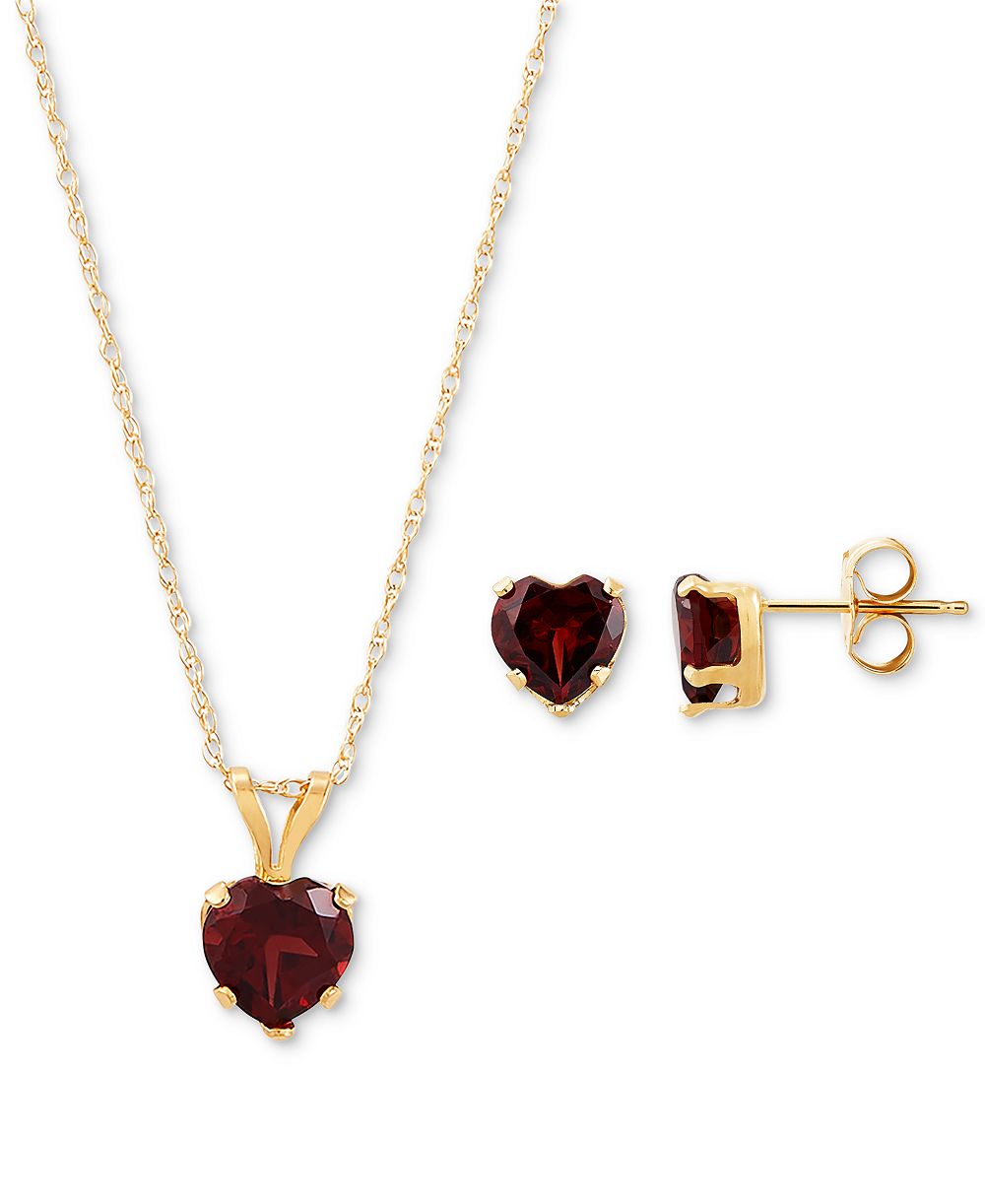 Набор из 2-х изделий Macy's: подвеска Garnet Heart и подходящие серьги-гвоздики в 10k Gold