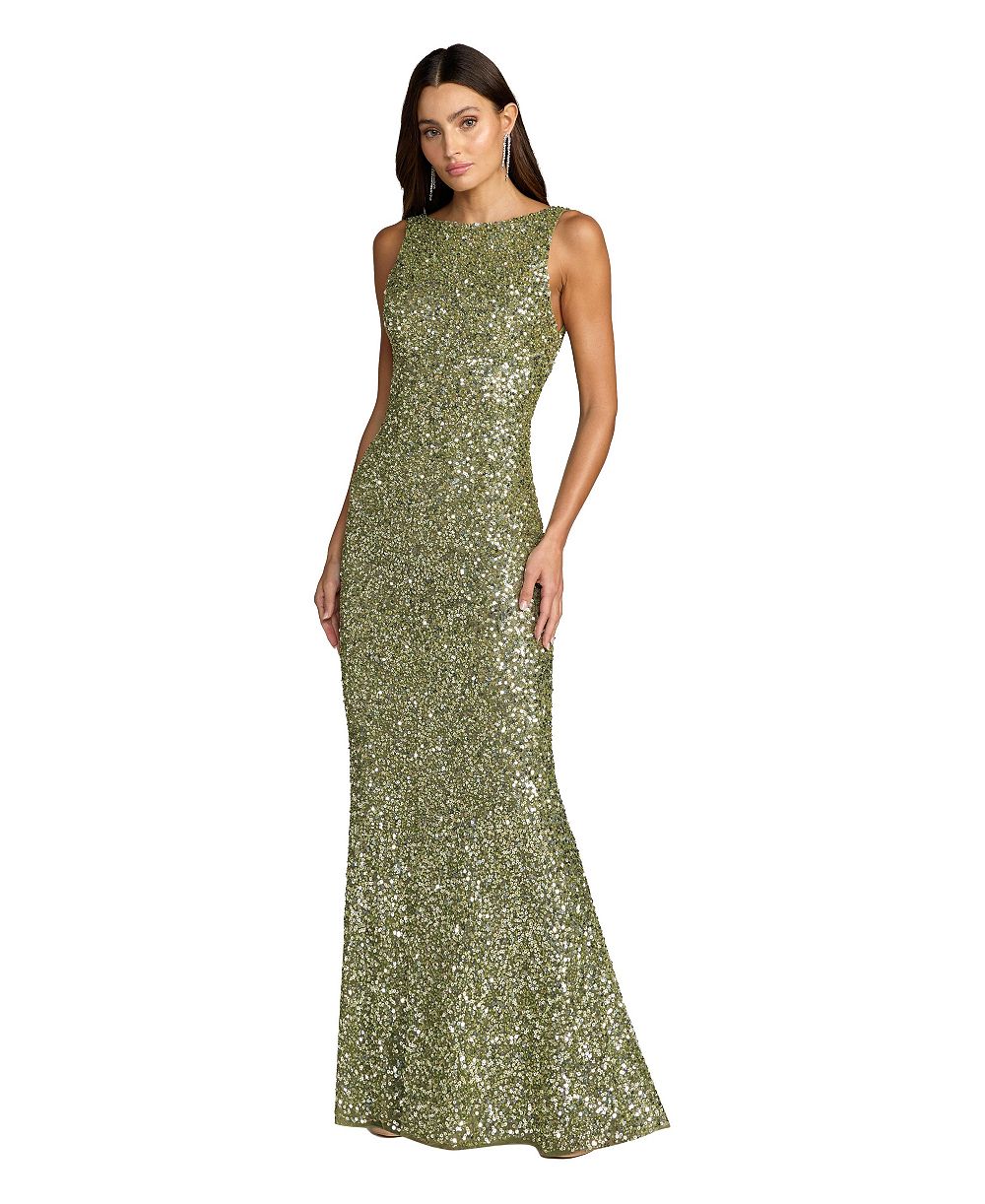 Платье Mac Duggal Women's High-Neck Sequin Open-Back Gown