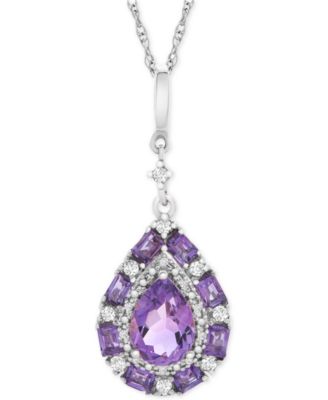 Подвеска Teardrop 18" из стерлингового серебра с аметистом и белым топазом