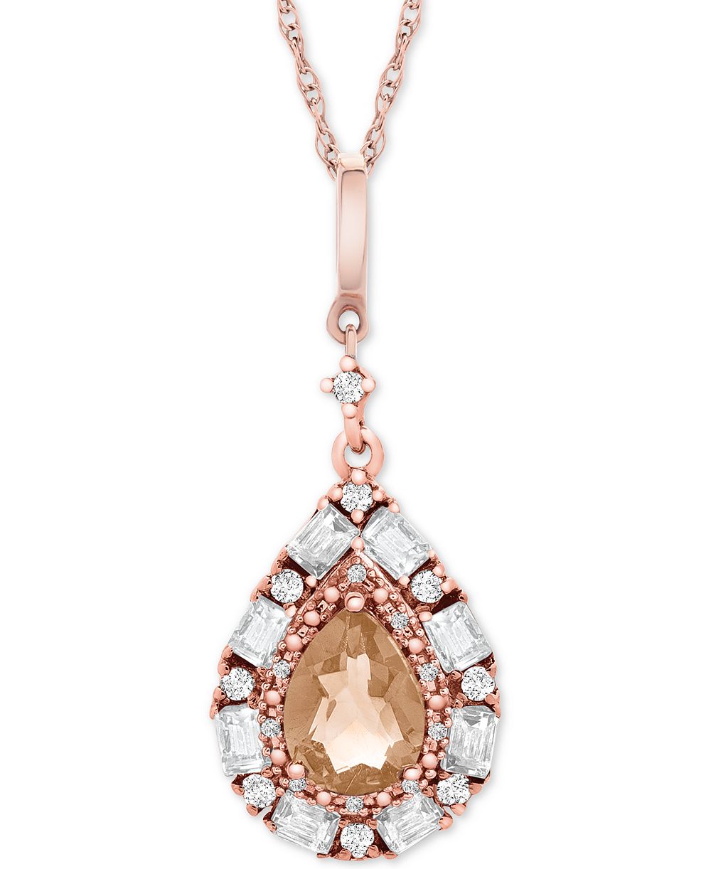 Подвеска-кулон Morganite и White Topaz Teardrop 18" в позолоченном Sterling Silver