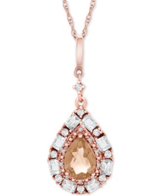 Morganite (5/8 ct. t.w.) and White Topaz (1/3 ct. t.w.) Teardrop 18" Pendant Necklace (1 ct. t.w.) in Rose Gold-Plated Sterling Silver
