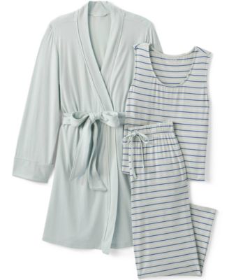 Lands' End Women's Sleeveless Tank, Pants and Robe Pajama Set