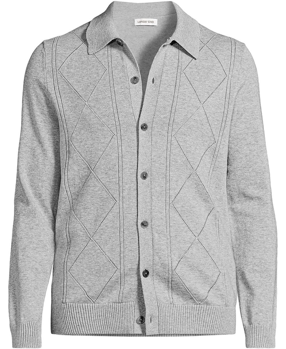 Мужская хлопковая кардиган Lands' End Long Sleeve Fine Gauge Cotton Pointelle Argyle