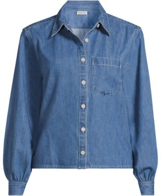 Lands' End Women's Long-Sleeve Cropped Denim Shirt