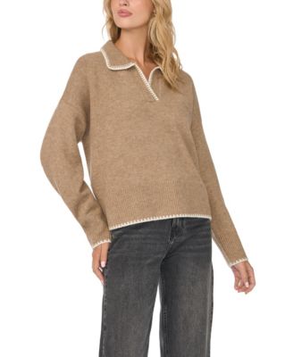 Vince Camuto Women's Collared Long Sleeve with Contrast Tipping Sweater