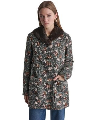 BCBG женское пальто с длинным рукавом и цветочным принтом из искусственного меха