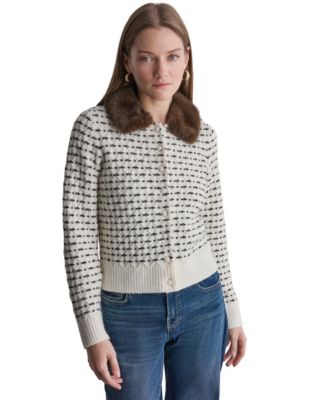 BCBG Women's Long-Sleeve Faux Fur Collar Cardigan
