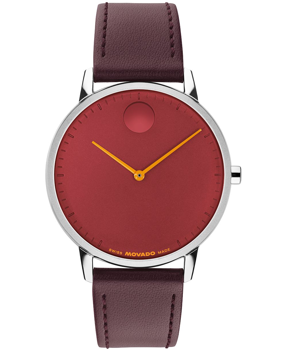 Movado Men's Face Swiss Quartz Dark Cherry Leather Watch 39mm