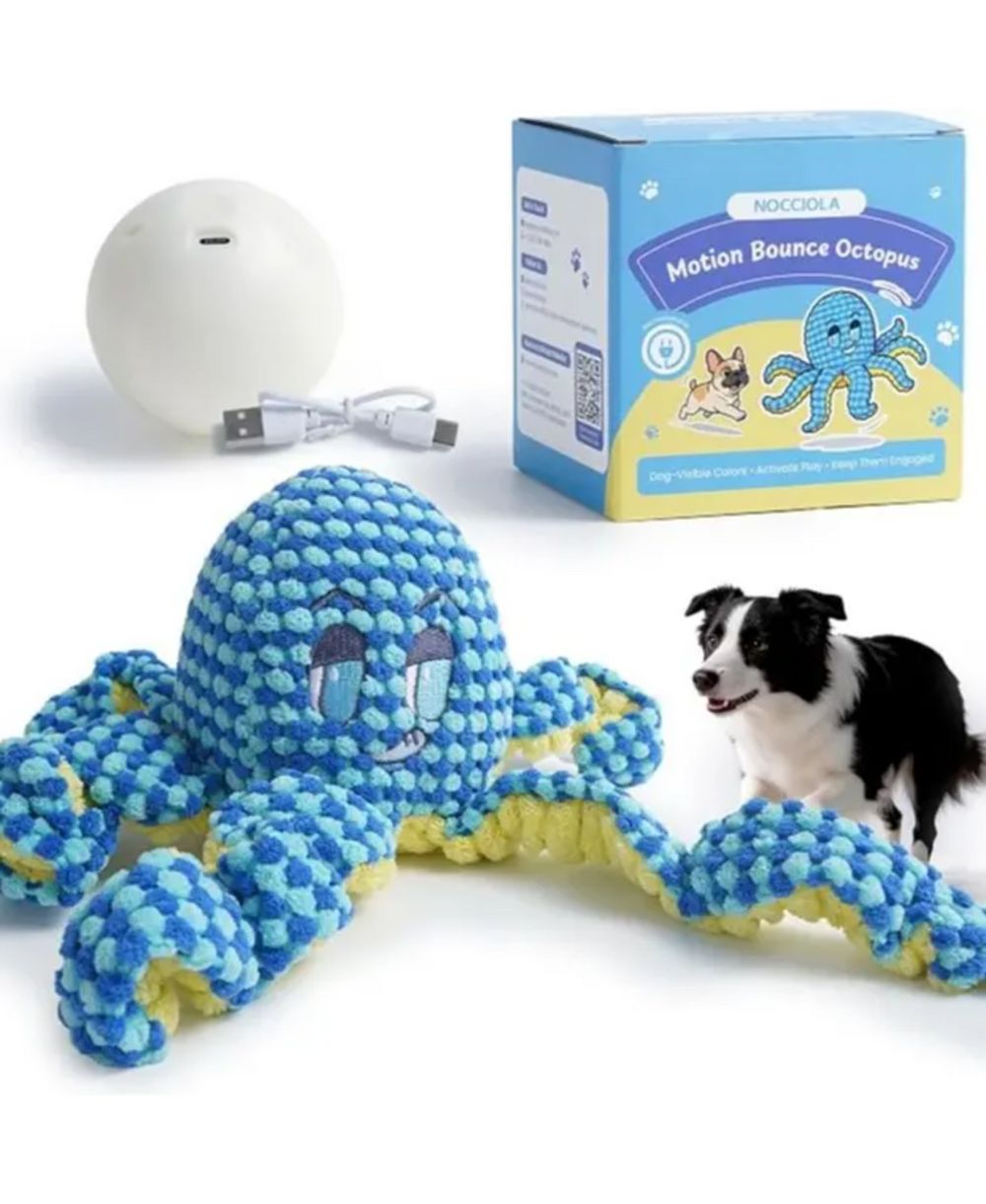 Nocciola Octo Ball Interactive Dog Toy, No Stuffing Bouncing Octopus Plush, USB Rechargeable Auto Bounce Core, Touch Activated Enrichment Toy