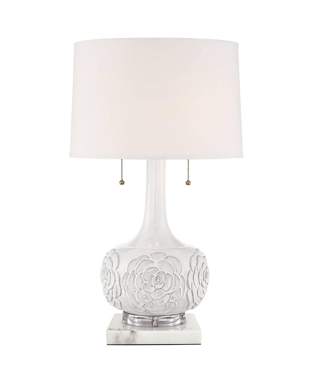 Possini Euro Design настольная лампа Natalia Country Cottage с квадратным белым мраморным основанием, высота 27", керамический абажур в форме барабана с цветочным узором, для спальни и гостиной