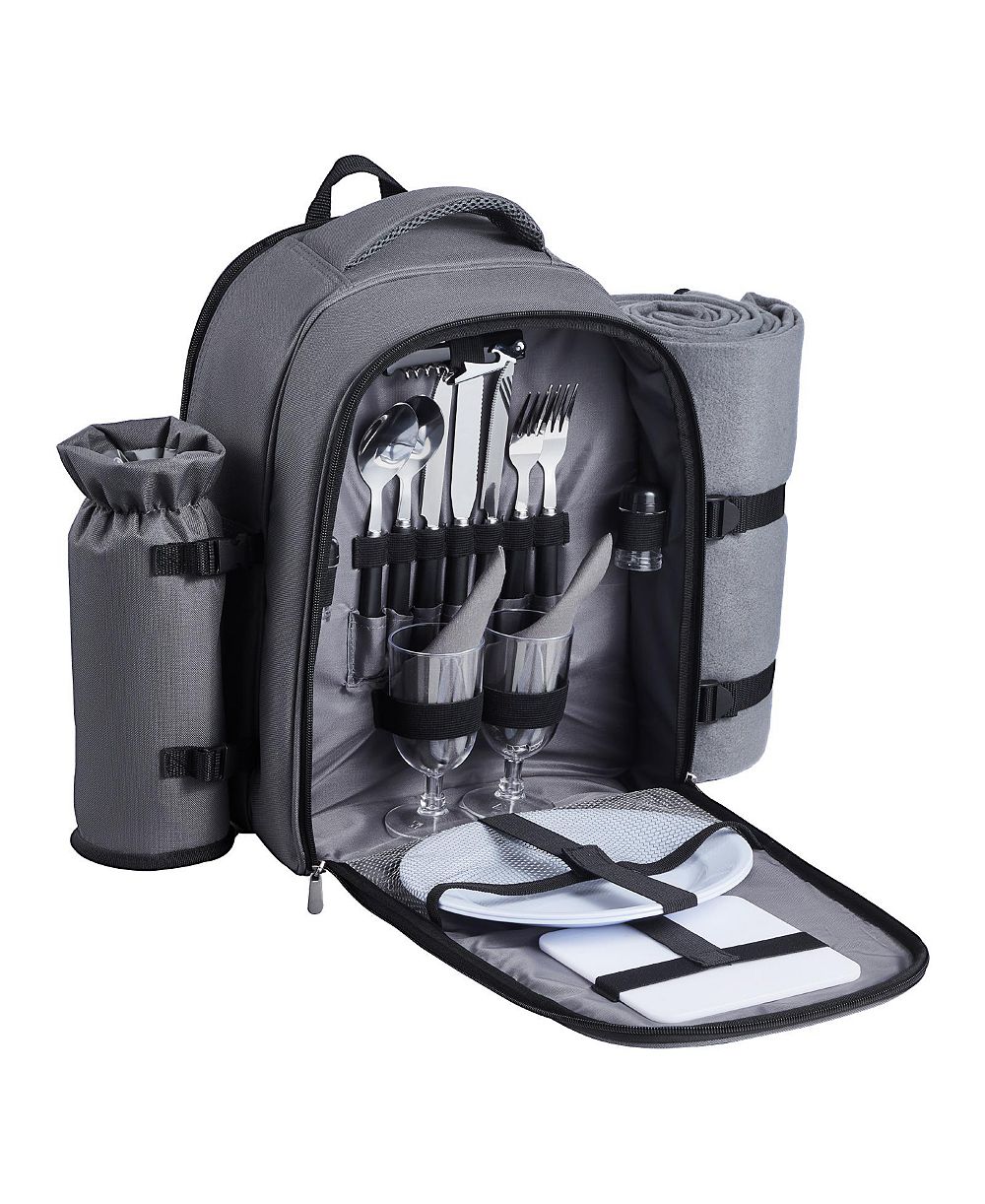 SUGIFT 2 Person Picnic Backpack with Insulated Cooler Detachable Bottle Holder Blanket Plates and Cutlery