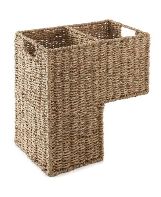 Casafield Stair Basket with Handles, Natural Seagrass - Woven Staircase Step Organizer Bin