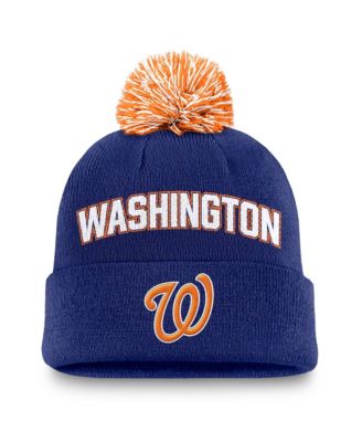 Мужская вязаная шапка Nike Royal Washington Nationals Peak Cuffed с помпоном