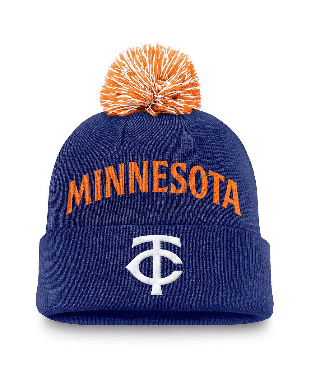 Nike мужская вязаная кепка с помпоном Minnesota Twins Peak Cuffed Knit Hat, цвет королевский синий