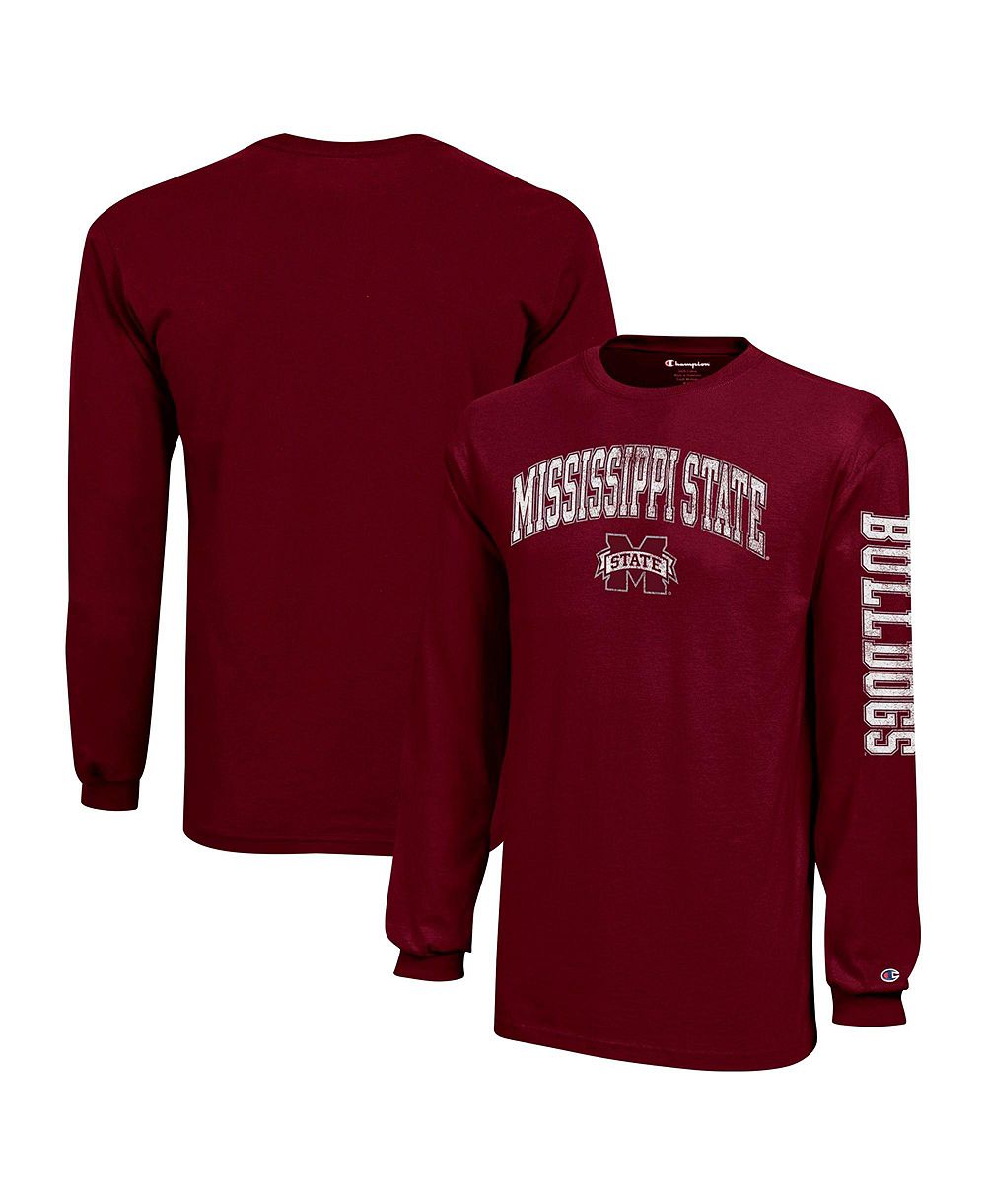 Champion Детская футболка Mississippi State Bulldogs Distressed Arch Over Logo с длинным рукавом, бордовая