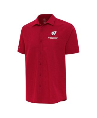 Antigua Мужская рубашка с коротким рукавом и пуговицами Red Wisconsin Badgers Activate Woven