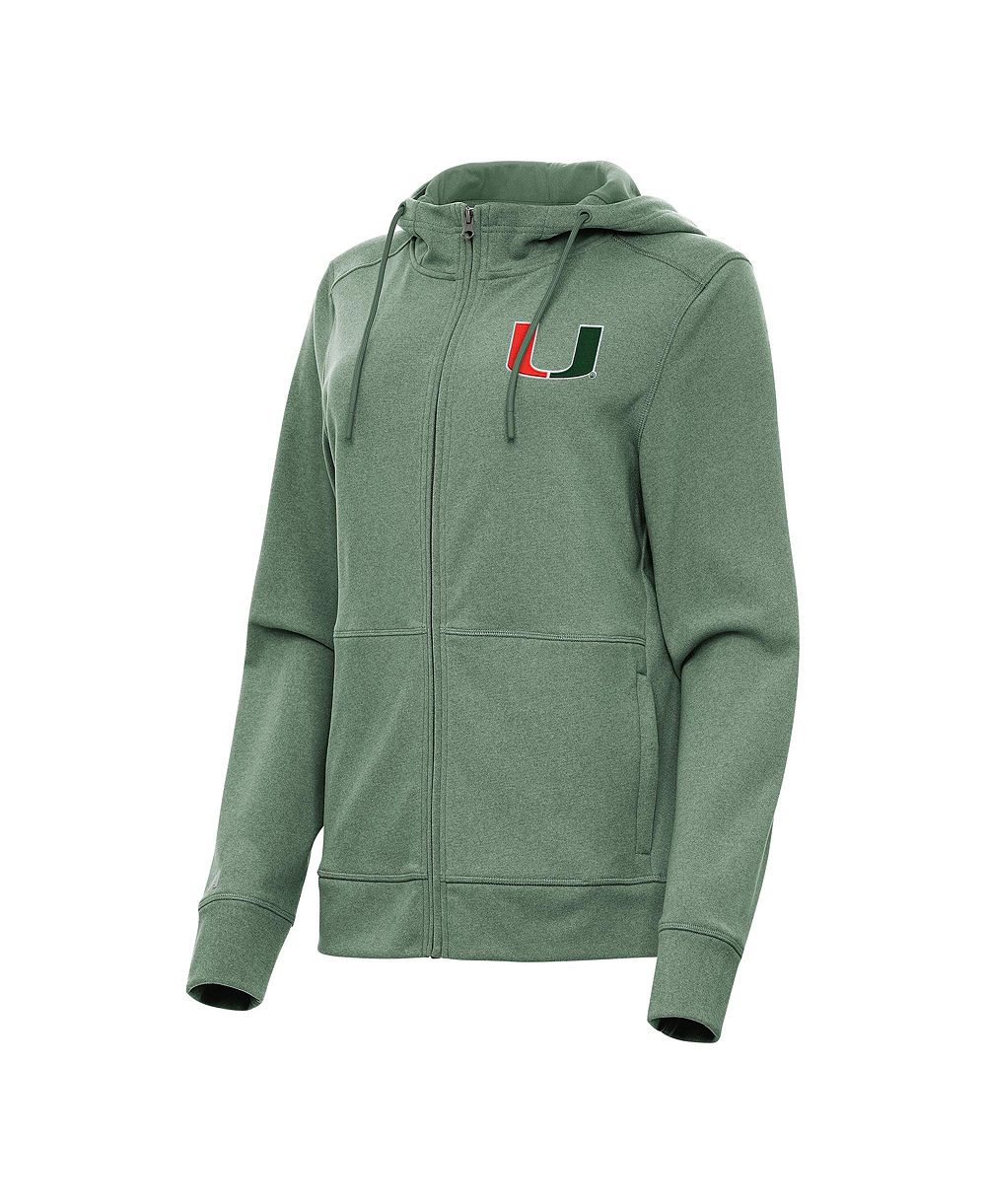 Женское зеленое худи на молнии Antigua Miami Hurricanes Seeker Full-Zip