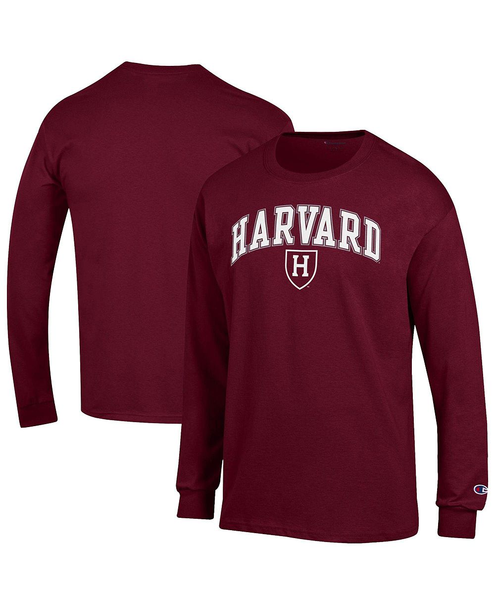 Мужская футболка Champion Crimson Harvard Crimson Arch Over Logo с длинным рукавом