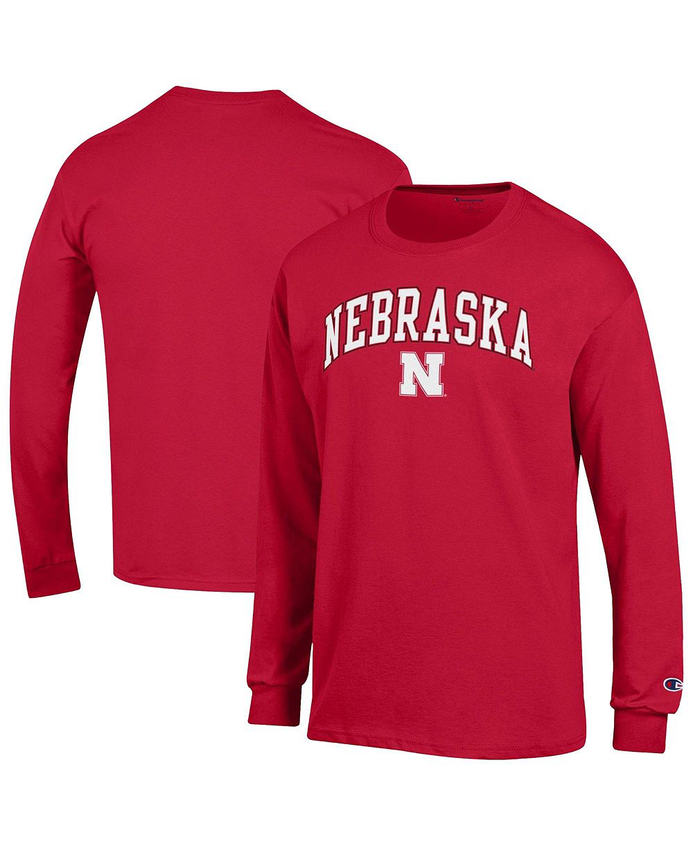 Champion Мужская футболка с длинным рукавом Scarlet Nebraska Huskers Arch Over Logo