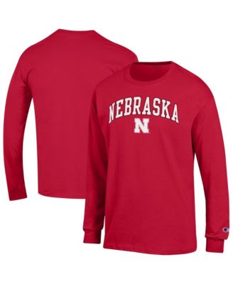 Champion Мужская футболка с длинным рукавом Scarlet Nebraska Huskers Arch Over Logo
