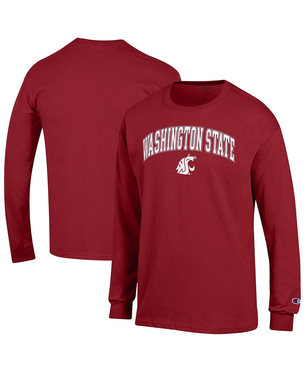 Champion Мужской малиновый T-Shirt Washington State Cougars Arch Over Logo с длинным рукавом