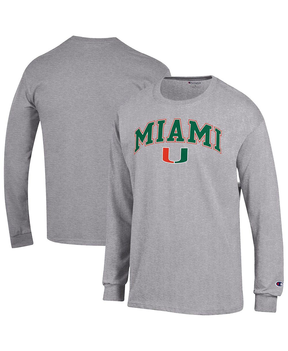 Мужская футболка Champion Heather Gray Miami Hurricanes Arch Over Logo Long sleeves