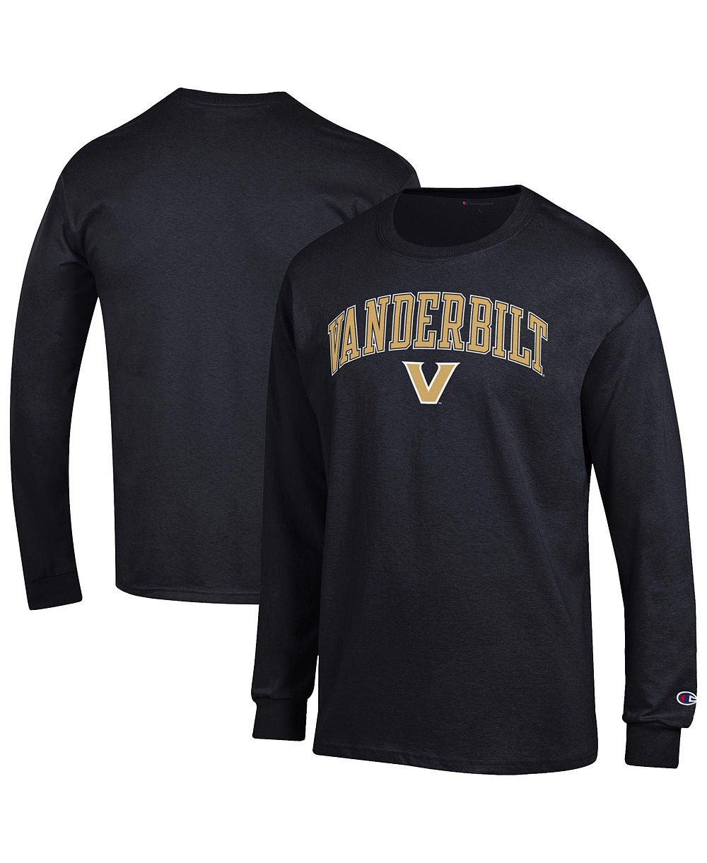 Мужская футболка Champion Black Vanderbilt Commodores Arch Over Logo с длинным рукавом