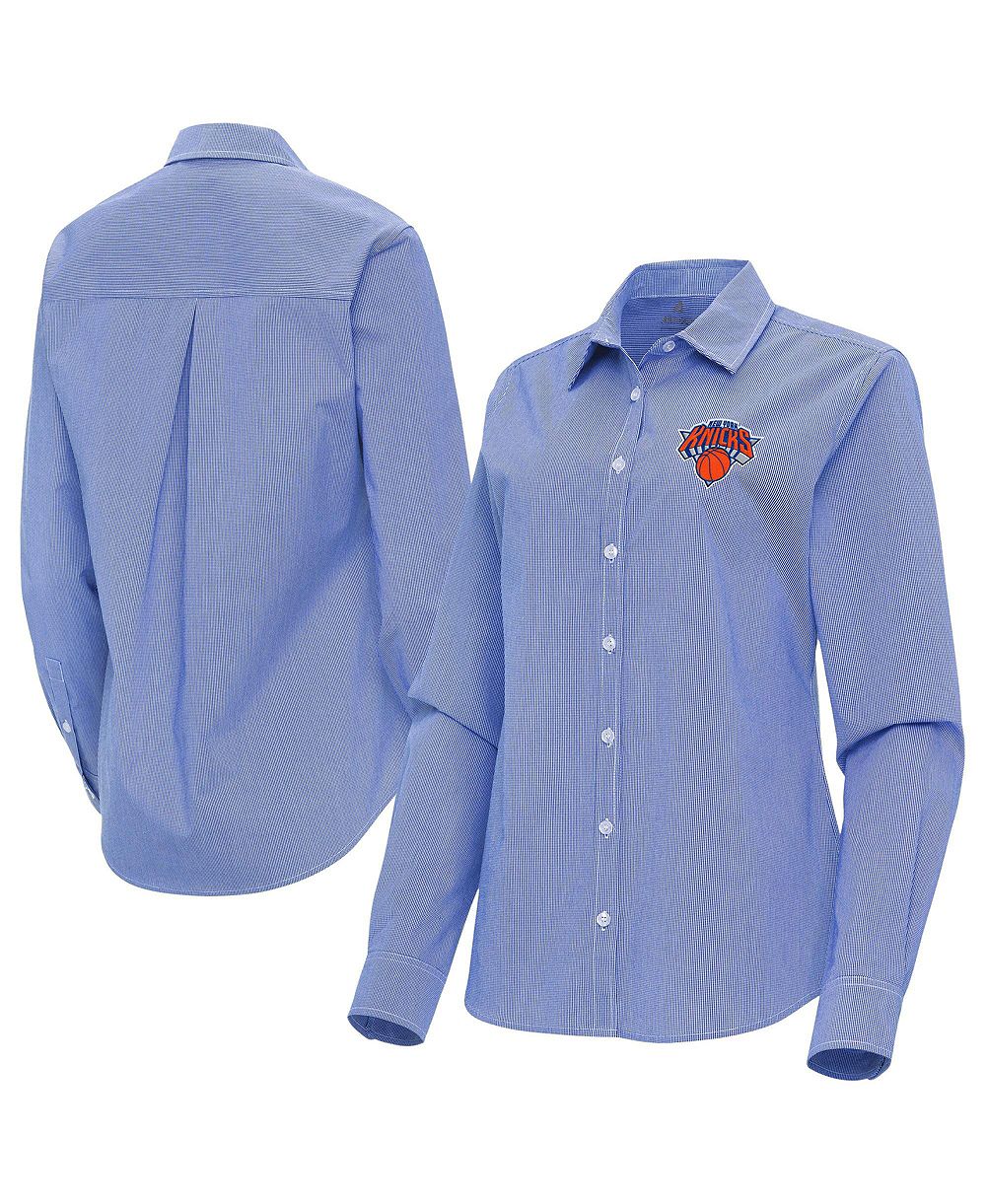 Женская рубашка Antigua Blue New York Knicks Porter Woven Long sleeves Button-Up