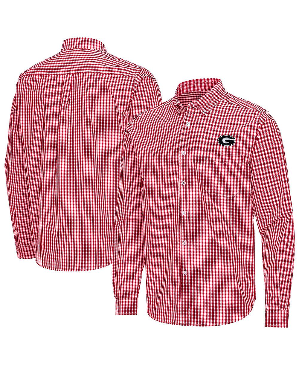 Antigua Men's Red Georgia Bulldogs Ellis Woven Tri-Blend Long Sleeve Button-Down Shirt