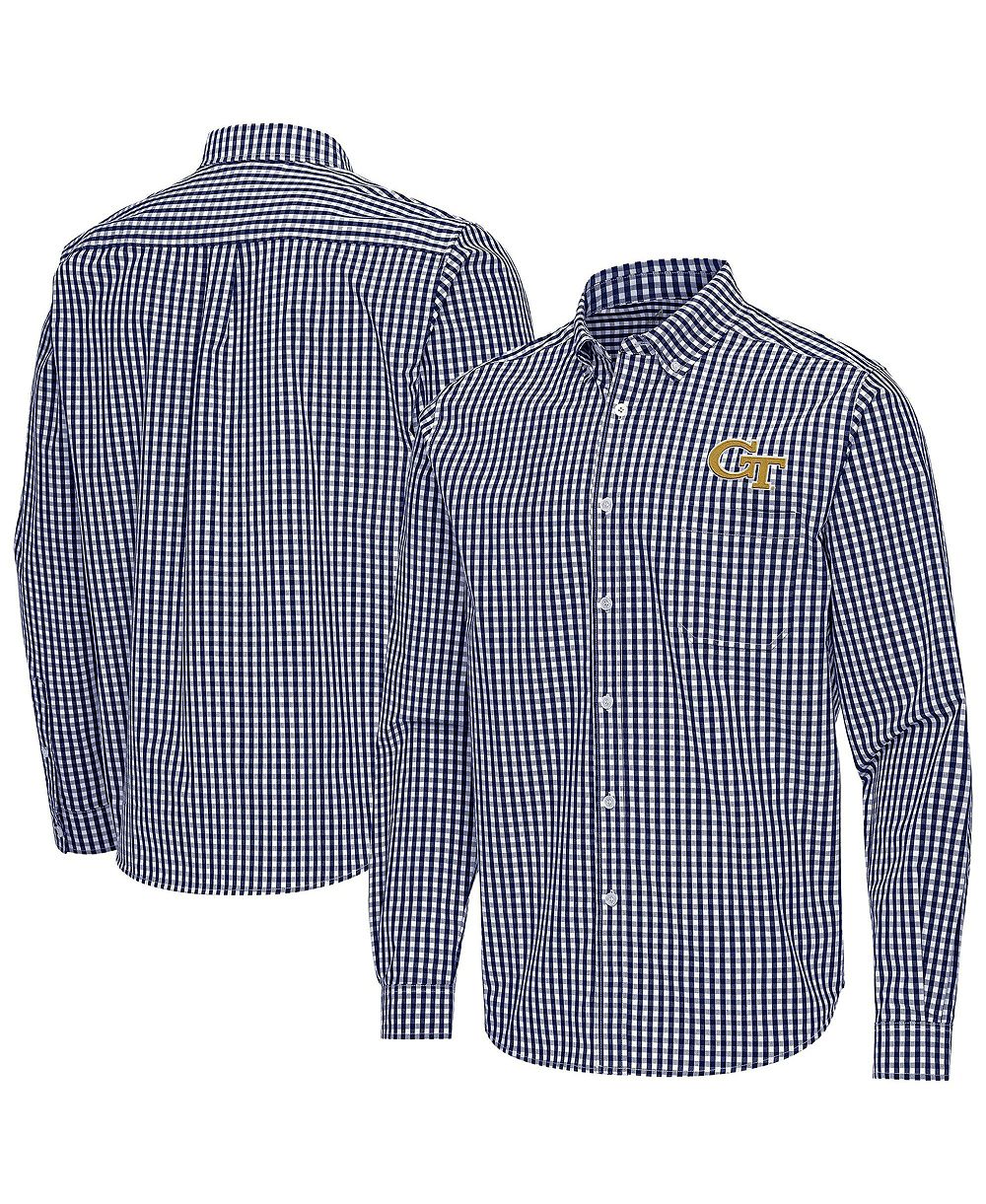 Мужская рубашка Antigua Navy Georgia Tech Yellow Jackets Ellis Woven Tri-Blend Long sleeves Button-Down