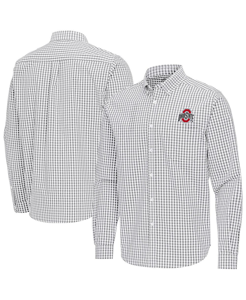 Antigua Men's Gray Ohio State Buckeyes Ellis Woven Tri-Blend Long Sleeve Button-Down Shirt