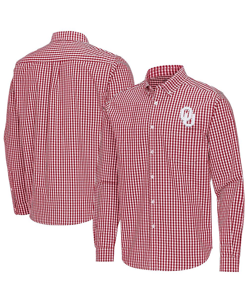 Antigua Мужская малиновая рубашка Oklahoma Sooners Ellis Woven Tri-Blend с длинным рукавом