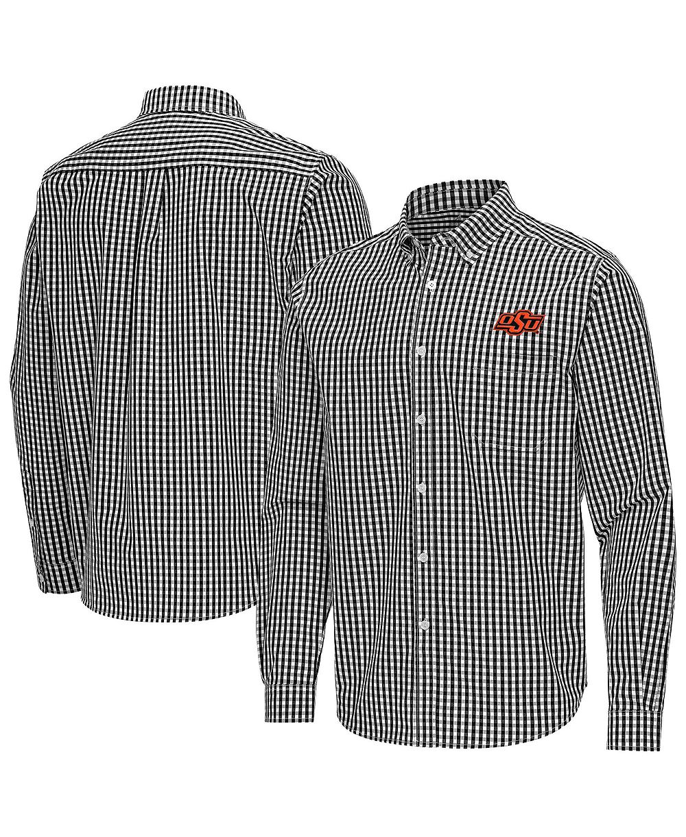 Antigua Мужская рубашка-поло Antigua Black Oklahoma State Cowboys Ellis Woven Tri-Blend Long sleeves Button-Down