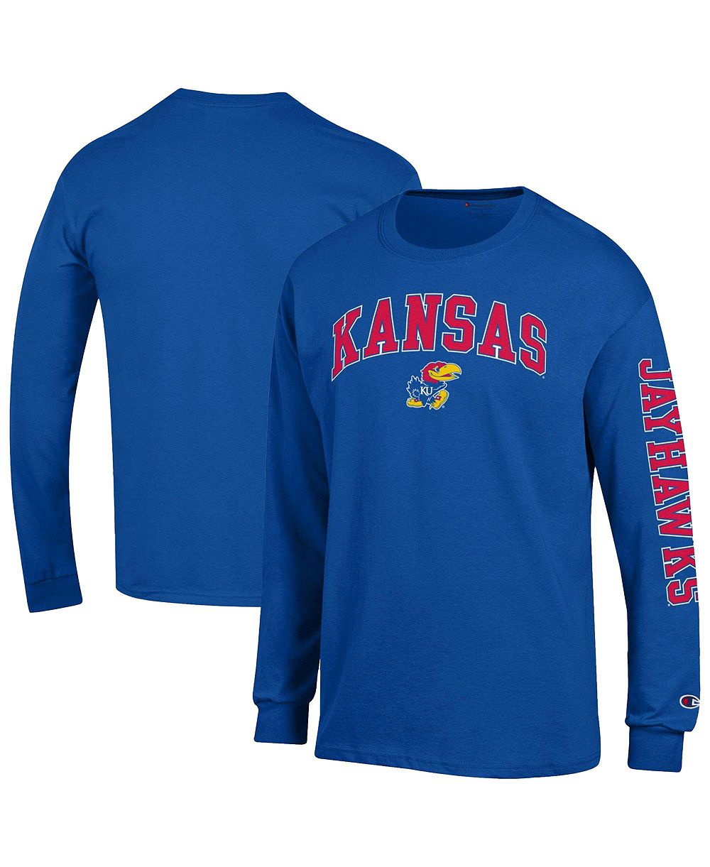 Мужская футболка Champion с логотипом Kansas Jayhawks Arch Over 2-Hit с длинным рукавом