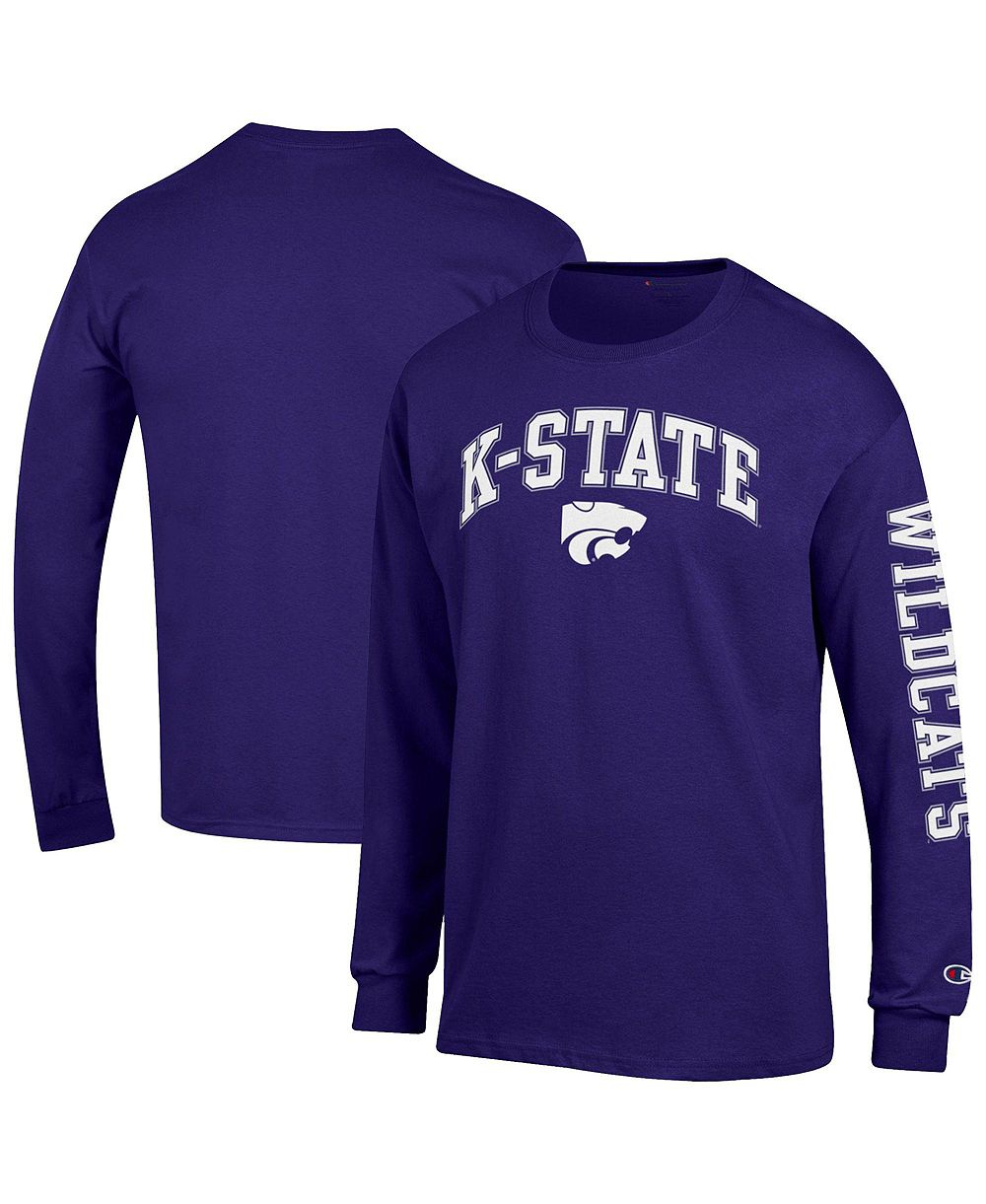 Мужская футболка Champion Purple Kansas State Wildcats Arch Over Logo 2-Hit Long sleeves