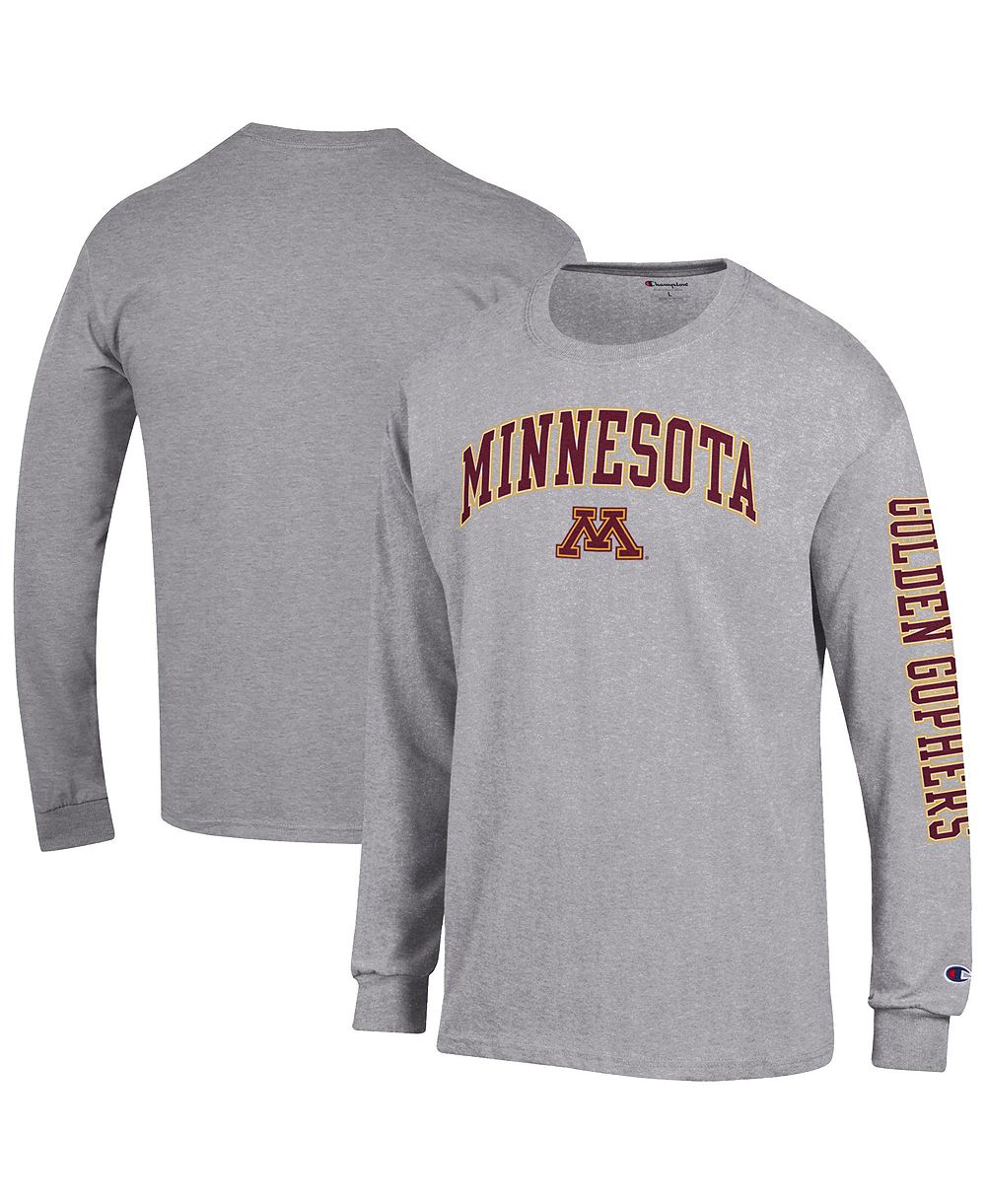 Champion Men's Heather Gray Minnesota Golden Gophers Arch Over Logo 2-Hit Long Sleeve T-Shirt
