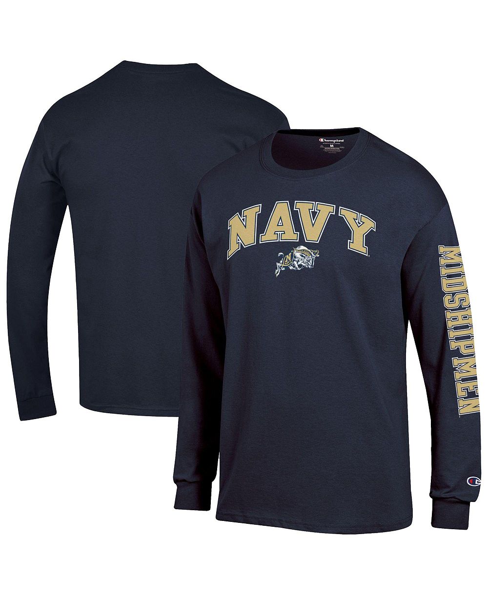 Champion Men's Navy Midshipmen Arch Over Logo 2-Hit Long Sleeve T-Shirt