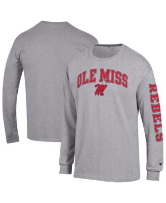 Мужская футболка Champion Heather Gray Ole Miss Rebels Arch Over Logo 2-Hit Long sleeves