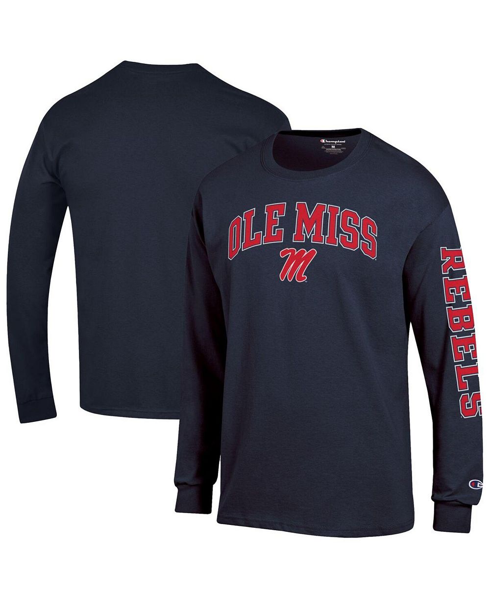 Мужская футболка Champion Heather Gray Ole Miss Rebels Arch Over Logo 2-Hit Long sleeves